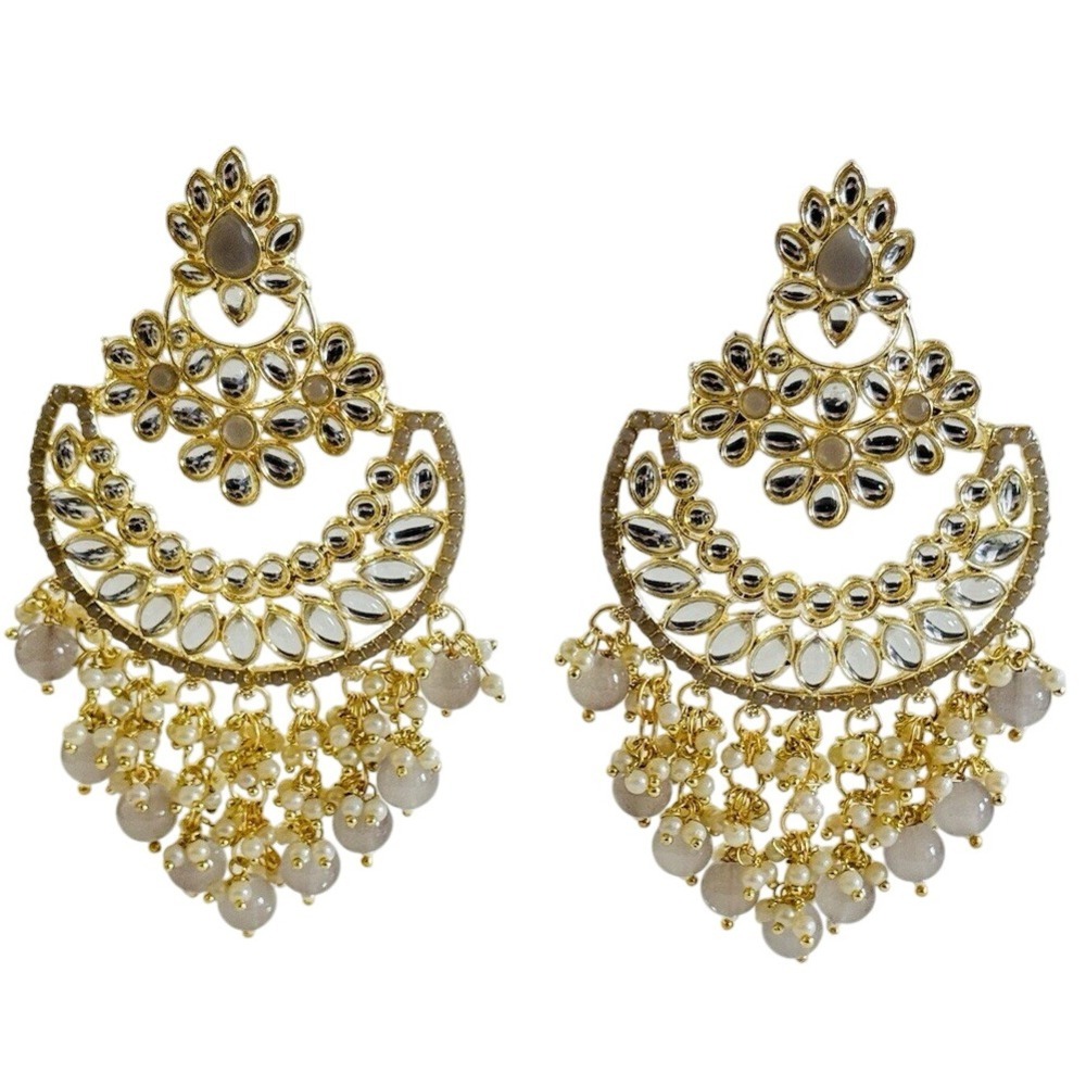 VTG‎ Regal Earrings Chandelier Gold Glass Beaded Clear Cabochon Statement Rare